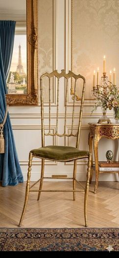 Rare Chiavari Solid Brass Crown Side Chair1950s