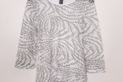 Frank Lyman White Grey See Through Open Mesh 3/4 Sleeve Blouse Top 14UK/42EU