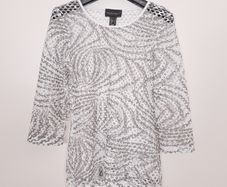 Frank Lyman White Grey See Through Open Mesh 3/4 Sleeve Blouse Top 14UK/42EU