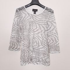 Frank Lyman White Grey See Through Open Mesh 3/4 Sleeve Blouse Top 14UK/42EU