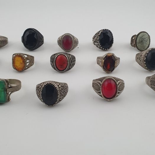 15 Boho Antique Rings Mixed Brass, Glass & Stone Designs
