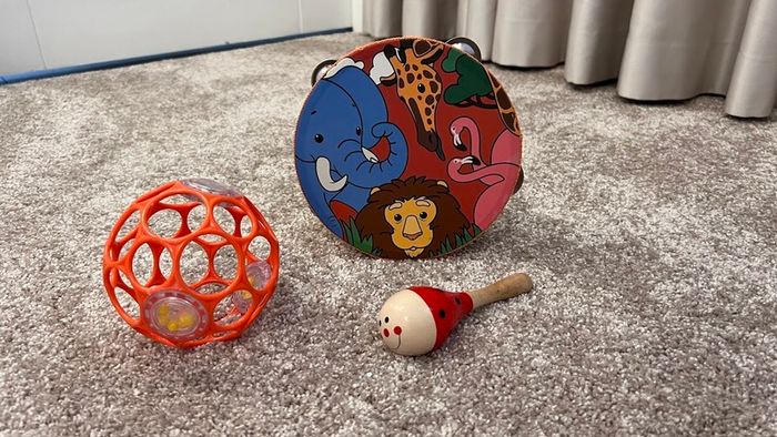 Set of 3 Baby's / Toddler's / Kids Rattle Toys - Maraca, O-Ball, Tambourine Drum Bell