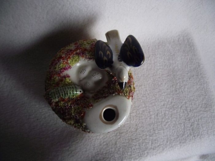 19th Century Staffordshire Pottery "Bird on Nest" Quill Holder