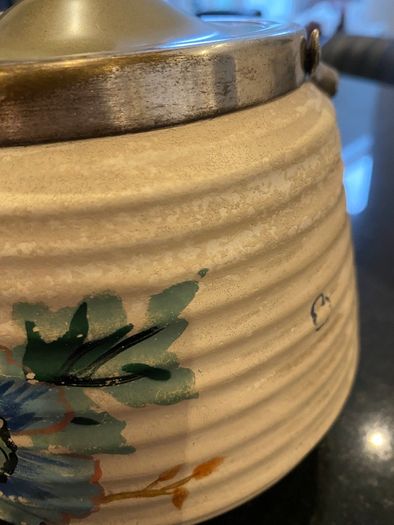 Bramley vintage ribbed biscuit barrel with  silver plated lid .