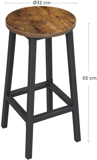 Set of 2 Bar Stools Kitchen Chairs with Sturdy Steel Frame Height 65 cm Round Easy Assembly Industrial Style Greige-Black