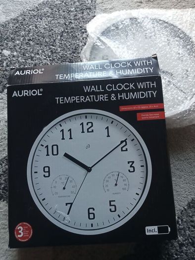 Wall Clock With Temperature And Humidity 25cm x 4.5cm - Made In Germany