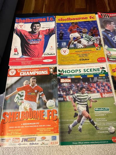 League of Ireland soccer programmes mostly Shelbourne any 5 for 10 euro