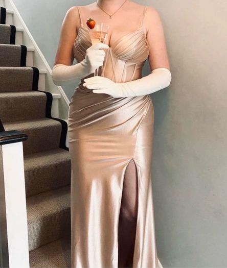 Satin Champagne Corset Debs Dress