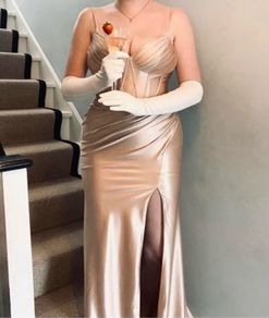 Satin Champagne Corset Debs Dress