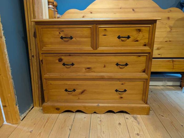 Pine Bed + mattress with FREE lockers and dresser for sale