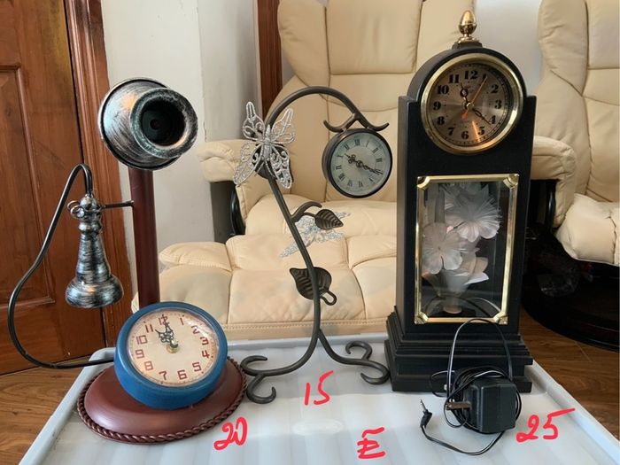 Clock, figures, Display Cabinet