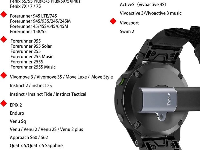 Type C to Garmin Fenix 7 5 5S 5X 6 6S Pro Forerunner 935 Charger Degree Adapter