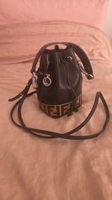 Fendi Mon Tresor Mini Black Leather & Velvet FF Motif Bucket Bag