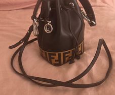 Fendi Mon Tresor Mini Black Leather & Velvet FF Motif Bucket Bag