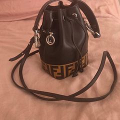 Fendi Mon Tresor Mini Black Leather & Velvet FF Motif Bucket Bag