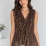 Brown Blouse with White Polka Dots and Ruffles  Size S Image 2