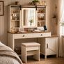 Country Style Dressing Table with Stool Mirror and Storage White Brown Image 6