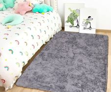 Rugs Living Room 60x110 cm Grey Area Rugs for Bedroom Small Fluffy Shaggy Super Soft Non Slip Rug Washable Modern Floor Carpets Bedside Rug for Kids Room