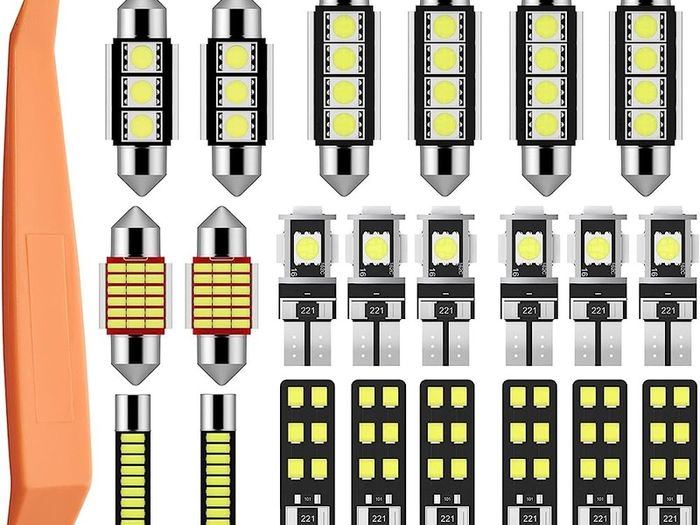 FREE SHIPPING 22PCs Can-bus Error Free LED SMD Bulbs Kit Set Spare Parts for Car Interior Dome Map Door Courtesy License Plate Lights Festoon C5W T10 168 194 2825 Xenon-White