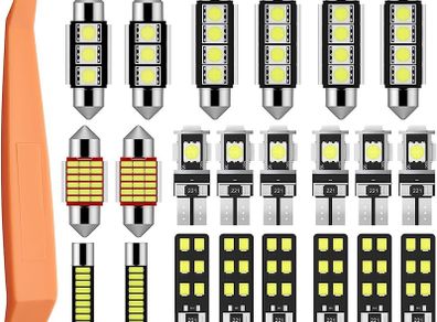 FREE SHIPPING 22PCs Can-bus Error Free LED SMD Bulbs Kit Set Spare Parts for Car Interior Dome Map Door Courtesy License Plate Lights Festoon C5W T10 168 194 2825 Xenon-White