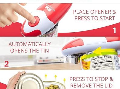 Kitchen Mama Auto Electric Can Opener : Open Your Cans with A Simple Press of Button - Automatic, Hands Free, Smooth Edge, Food-Safe, Battery Operated, YES You CAN (Red)