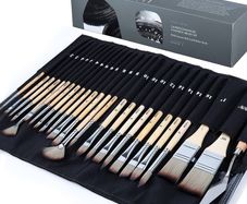 24 pcs Paint Brush Set,Expert Series,Enhanced Synthetic Brush Set with Canvas Roll and Palette Knife for Acrylic Oil Watercolour Gouache