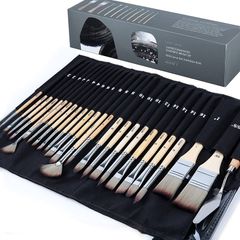 24 pcs Paint Brush Set,Expert Series,Enhanced Synthetic Brush Set with Canvas Roll and Palette Knife for Acrylic Oil Watercolour Gouache