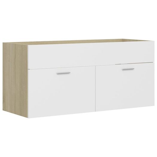 Sink Cabinet with Built-in Basin White and Sonoma Oak Chipboard