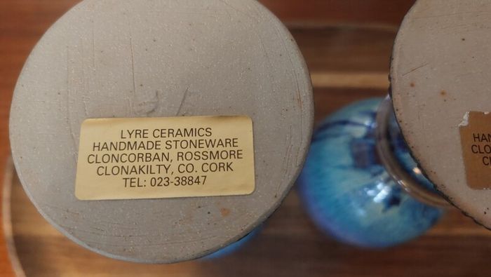 Wonderful Pair of Studio Art Pottery Goblets by Martin Branch Lyre Pottery, Cloncorban, Rossmore, Clonakilty, West Cork in a Fabulous Colourful Variegated Glaze. Pair Two