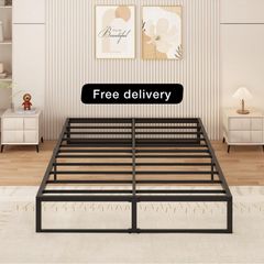 Small Double Bed Frame 120x190 cm Metal Platform Bed Small Double with Steel Slat Support