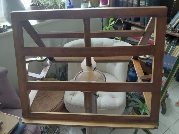 Antique wooden Duellist music stand with side candle sconcesAntique oak wooden music stand with side candle sconces