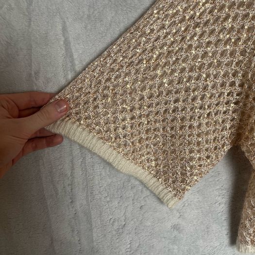 Ba&sh Open Knit Nate Sweater Sz 6UK 2US XS Boxy Oversized Shimmer Short Sleeve