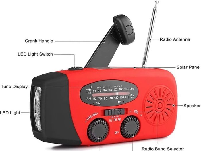 Weather Radio,Solar Radio, Emergency Hand Crank Self Powered AM/FM Solar Weather Radio with LED Flashlight, WB Radio with Battery Backup, 2000mAh Emergency Power Bank for Smart Phone (FREE POSTAGE)