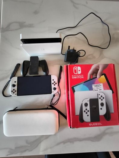 Nintendo Switch OLED White - MINT + Box + Case + 256GB + 2 Games + Warranty 2028