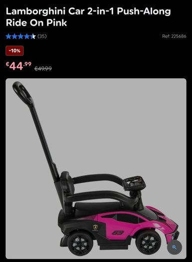 Lamborghini Car 2-in-1 Push-Along Ride On Pink