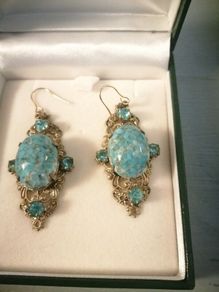 Vintage Czech filigree drop earrings magnificent stones