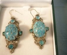 Vintage Czech filigree drop earrings magnificent stones