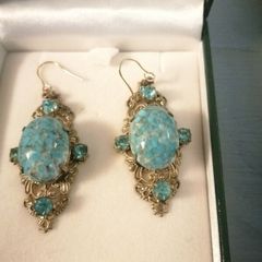 Vintage Czech filigree drop earrings magnificent stones