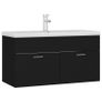 Sink Cabinet with Built-in Basin Black Chipboard Image 2