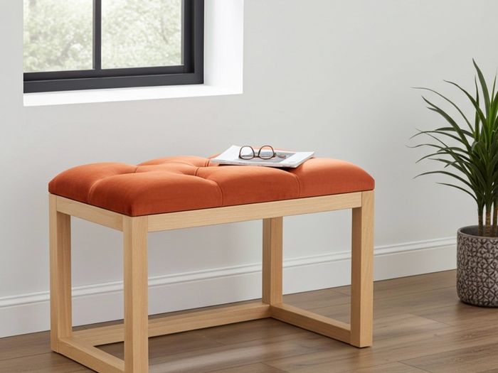 Wooden-Framed Velvet Bench 60x40cm Orange Upholstered
