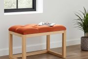Wooden-Framed Velvet Bench 60x40cm Orange Upholstered