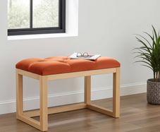 Wooden-Framed Velvet Bench 60x40cm Orange Upholstered