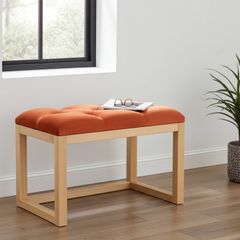 Wooden-Framed Velvet Bench 60x40cm Orange Upholstered