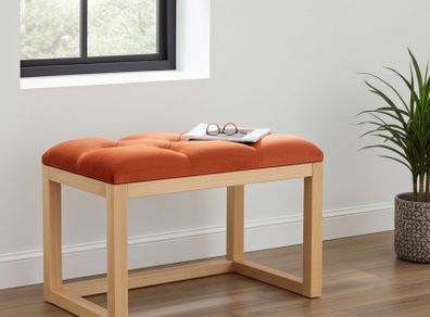 Wooden-Framed Velvet Bench 60x40cm Orange Upholstered