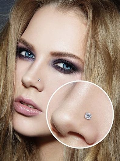 20 Gauge Curved Nose Studs Stainless Steel Nose Rings Cubic Zirconia Piercing Body Jewelry, Screw and L Bend Shape, 8 Pieces