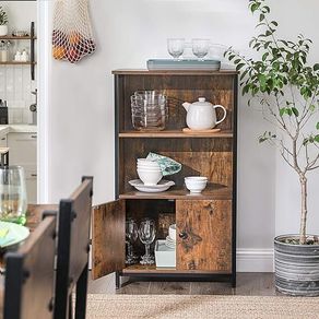 Bookcase, Book Cabinet, Office Shelf, Kitchen Cabinet with 2 Open Compartments, Adjustable Shelf in Cupboard, Multifunctional