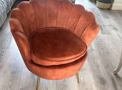 Large Rust/Copper Velvet Scalloped Tub Armchair