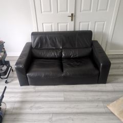 Two Seater Black Leather Sofa Couch