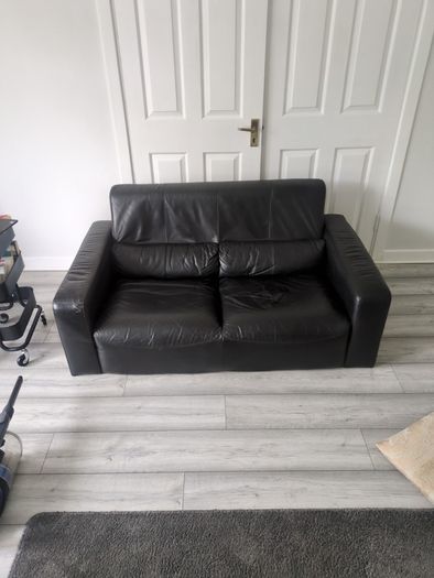 Two Seater Black Leather Sofa Couch