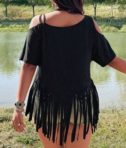 BNWT Funky Black Fringe Top size 20